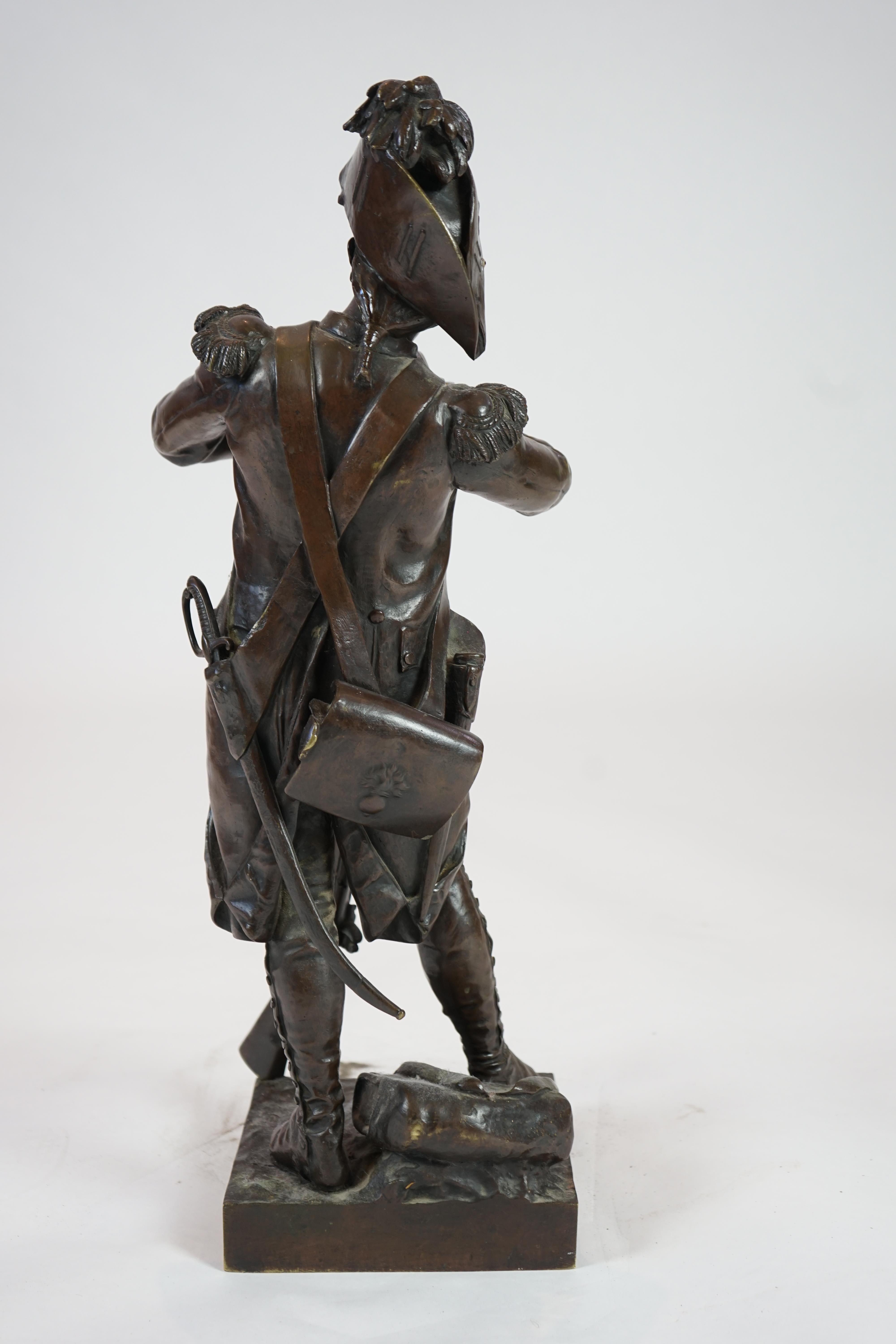 Henri Etienne Dumaige (French, 1830-1888), a bronze figure 'Apres le Combat Grenadier de 1792'